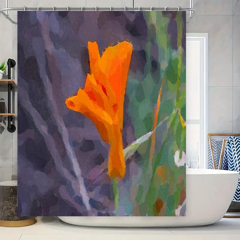 

Abstract Floral Shower Curtain Orange Bloom Watercolor Print Home Decor Bathroom Accessory With Rod Pocket For Easy Hanging In V W60H190(CM)-1 Pcs