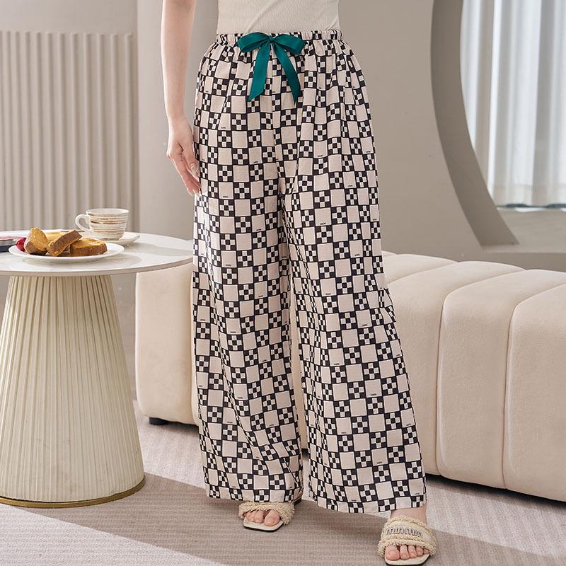 Women's Plus Size Cotton Silk Pajamas - Spring/Summer Lightweight Wide-Leg Pants for Beach, Loose Fit, Can Be Worn Outside