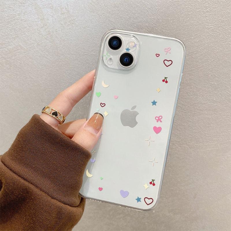 Love bow put photo Apple 16promax mobile phone case female iPhone15 transparent 14 girl heart soft case