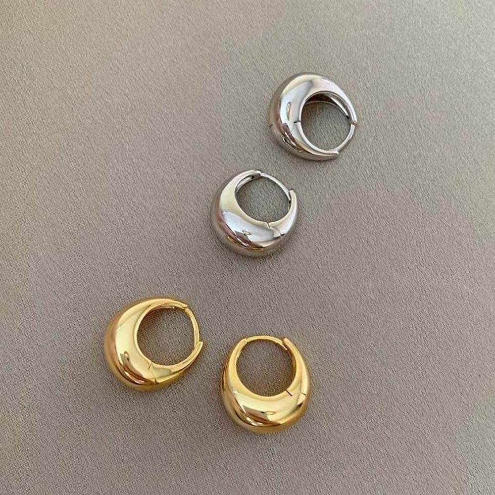 925 Silver Needle Golden Round Earrings Elegant Silver Ear Buckles All-match Circle Earrings  Girls