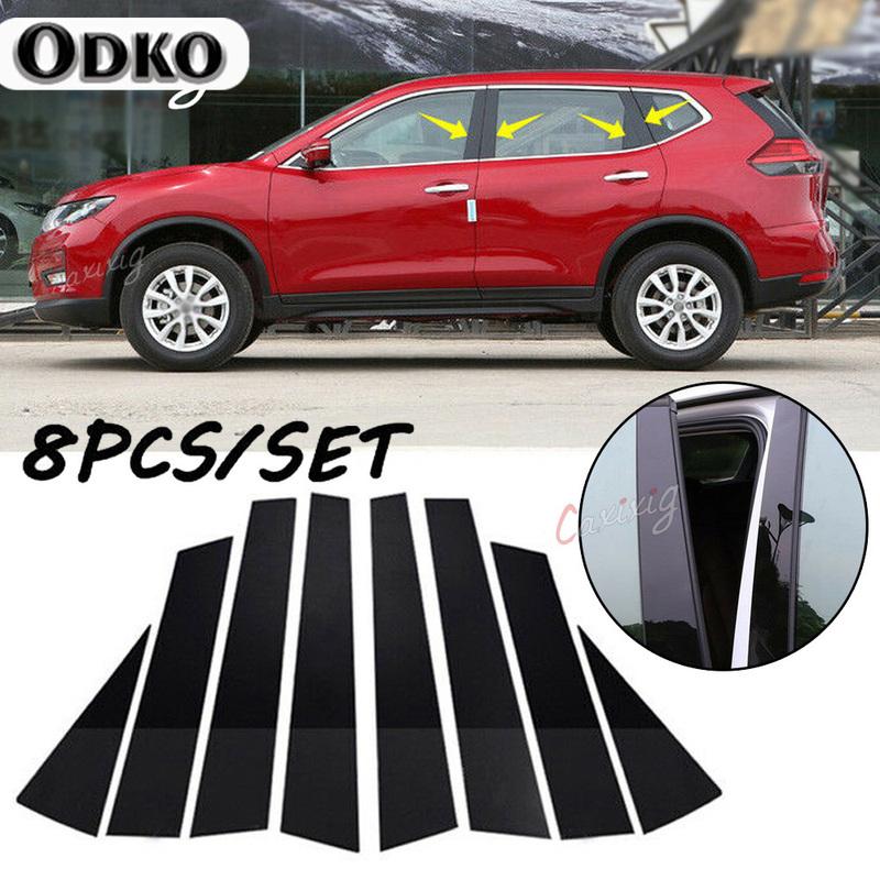 8pcs Center BC Column Stickers Car Window Pillar Posts Cover Trim For Nissan X-Trail Rogue 2014 2015 2016 2017 2018