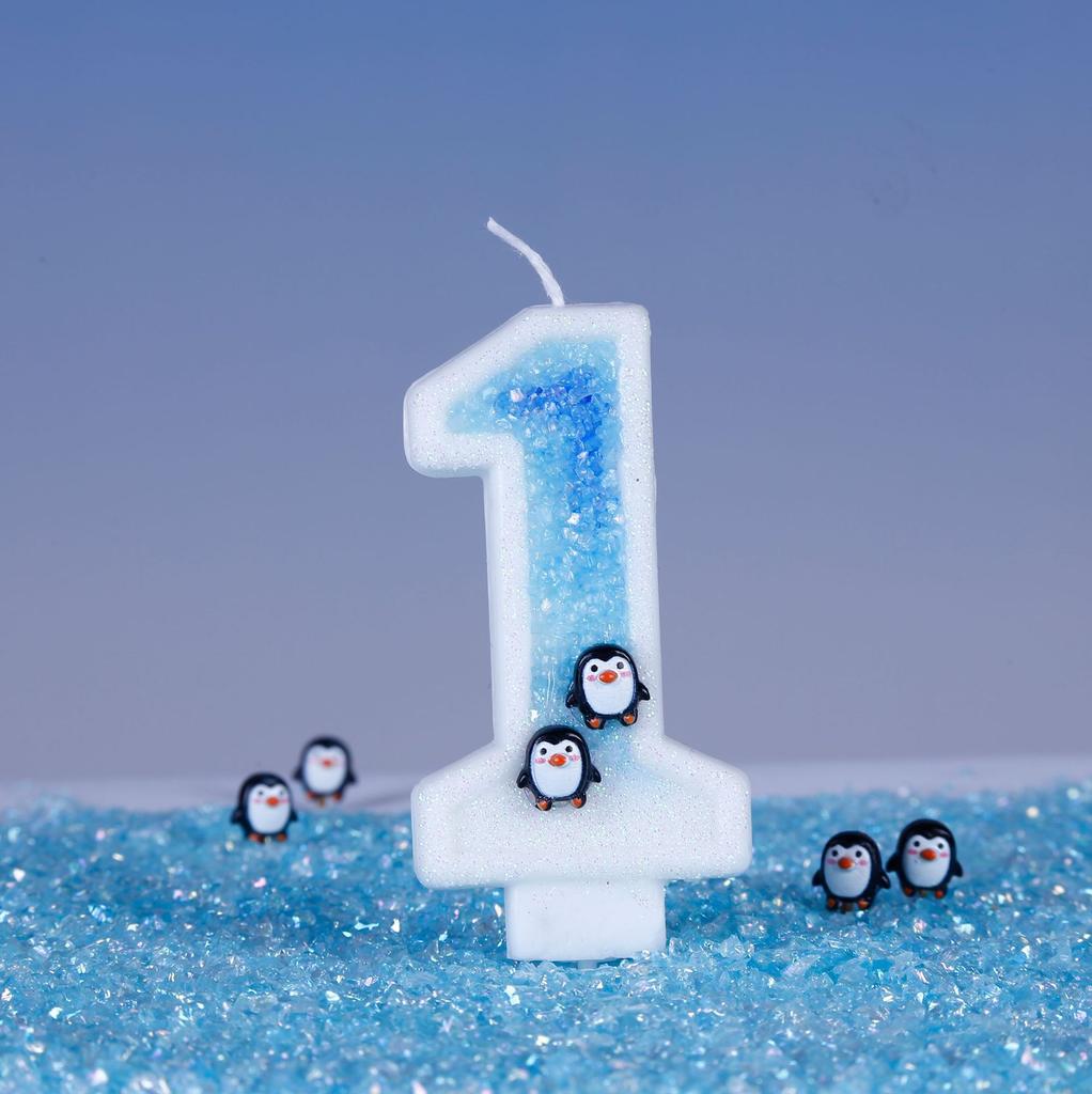 1PC Cute Penguin Birthday Number Candle 0-9 Number Candle for Birth Day Wedding Anniversary Antarctic Glacier Themed Party