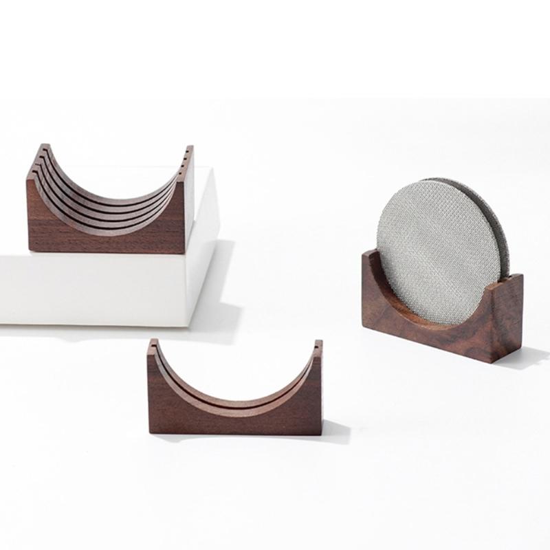 Espresso-Puck Screen Walnut-Stand Coffee Reusable Filter for Espresso-Portafilter Holder Wooden-Stand for 51/53/58mm