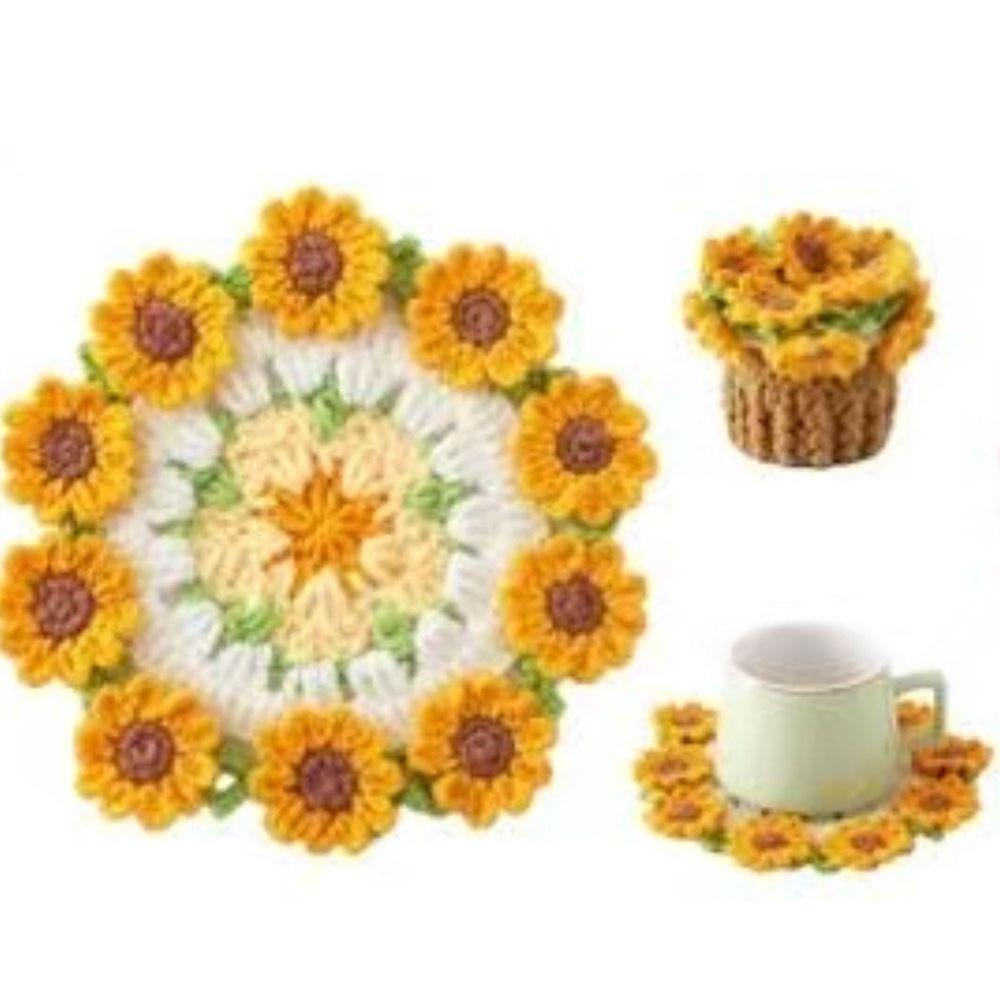 Handwoven Flower Bouquet Coasters Washable Coffee Table Cupmat Crochet Coasters Office Decor