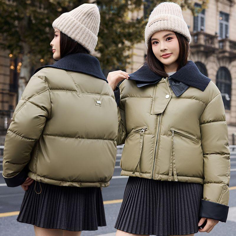 Fashion European Lapel Cotton Coat Women Winter Short Padded Jacket Knit Thick Stitching
