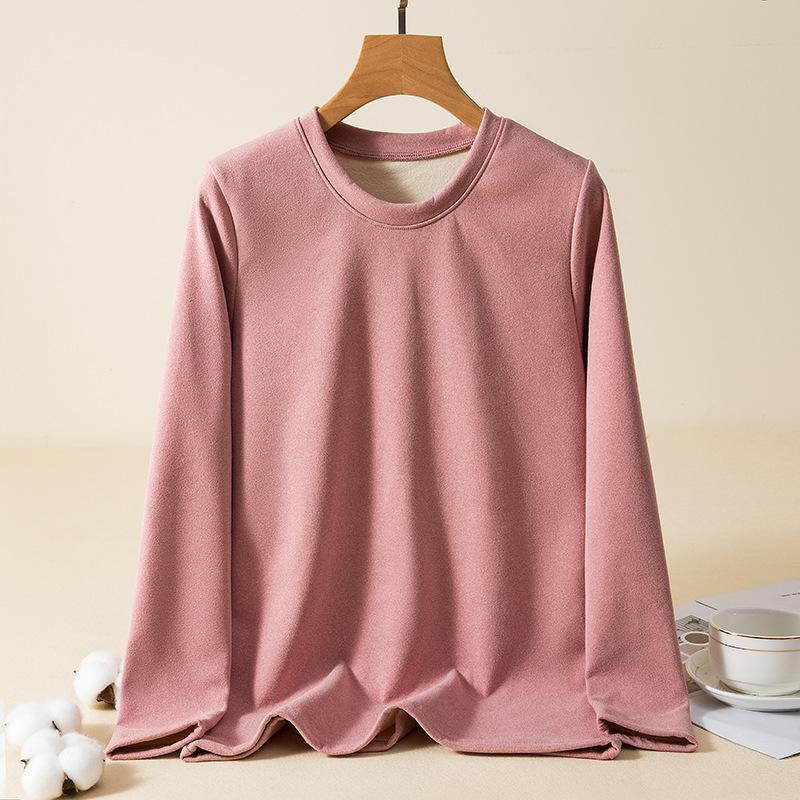 

Большой размер, свободная, с круглым вырезом, повседневная, женская, осенне-зимняя, теплая, с длинными рукавами, с толстой бархатной подкладкой для осенней домашней одежды M