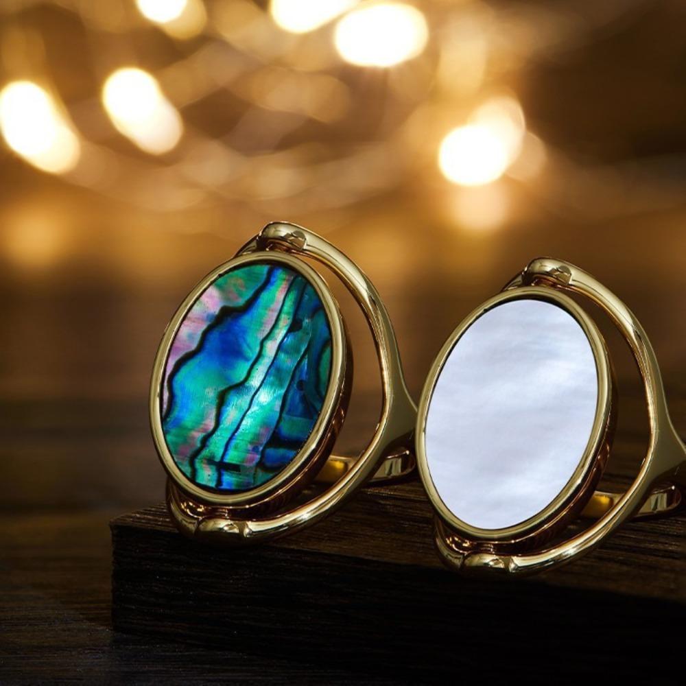 Stainless Steel Geometric Oval Rings Finger Jewelry Rotatable Opal Rings Flippable Rings  Women