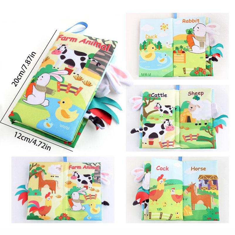 New Baby Cloth Books Visual and Auditory Training Early Educational Toys Kids Cartoon Animal Tails Book for Toddlers 12-72 Month