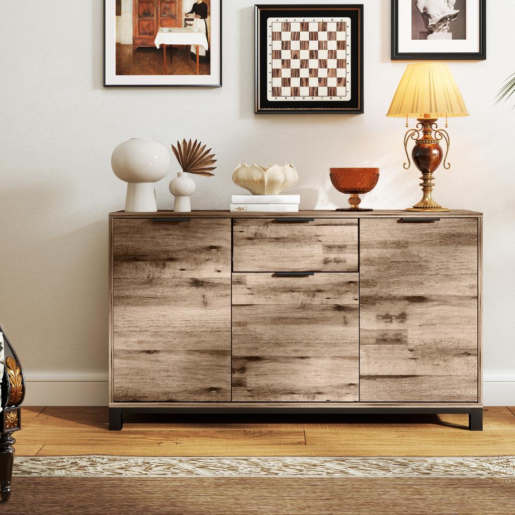 Industrial Style Buffet Sideboard with Drawer and 3 Cabinets, in Brown Wood, 120x36.5x70 cm