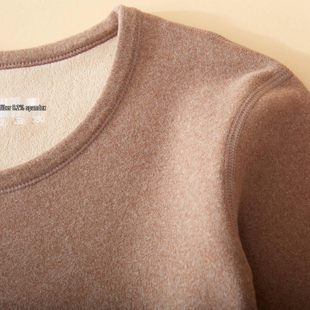 Koala Fleece Women's Extra Thick Alpaca Wool Underwear Set - Fleece-Lined, Round Neck Warmwear for Middle-Aged and Elderly.