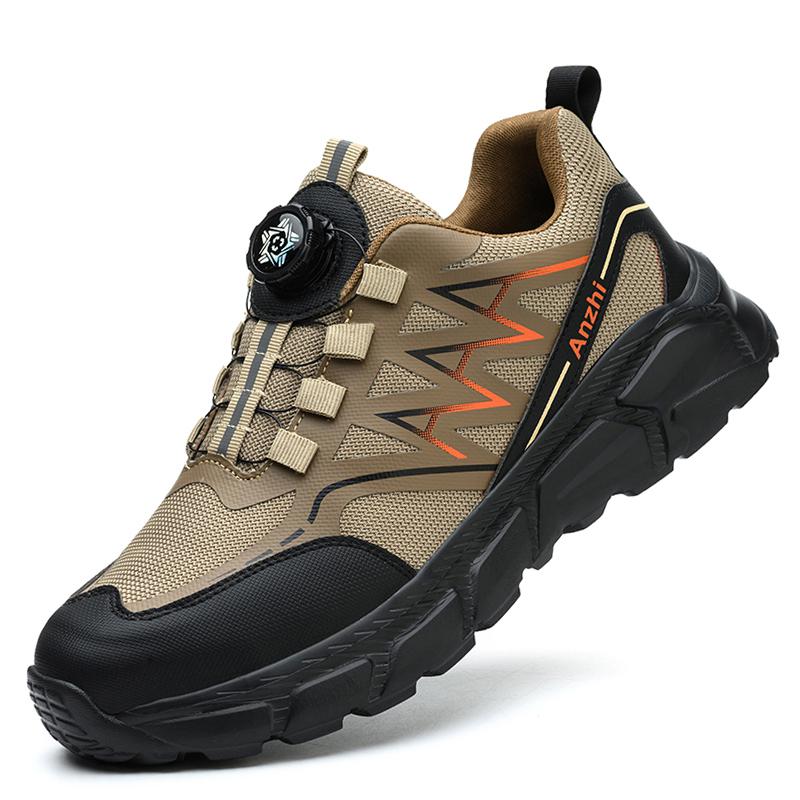Rotating Button Safety Shoes Men Steel Toe Sneakers Breathable Work Shoes Protective Lightweight Non-slip Black Work Sneakers
