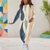 Women Plus Size Abstract Printed Round Neck Long Sleeve Top Fitted Pants Two Piece Set
