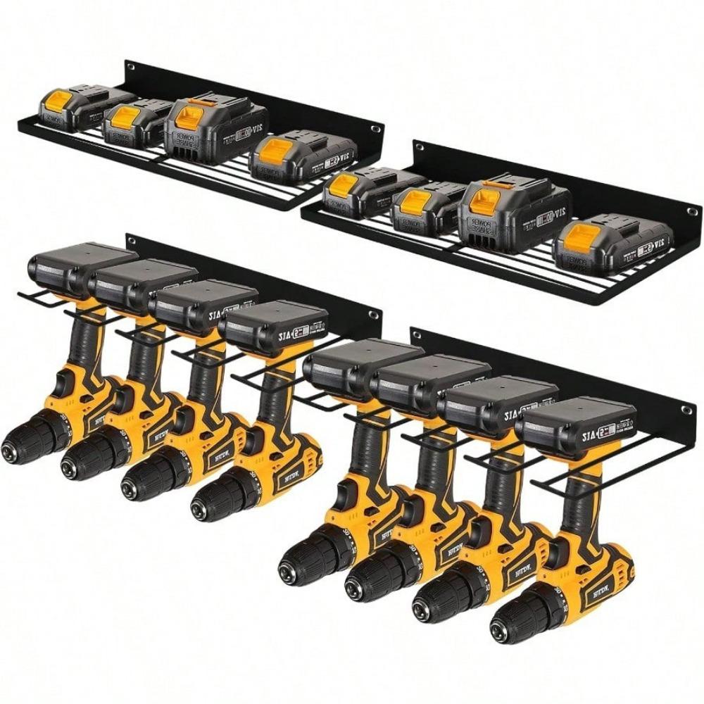 

Настенный органайзер для электроинструментов с зарядной станцией, держателем дрели, 2 полками, 2 направляющими для инструментов, прочный металл, черный, 2 шт. в упаковке 4pcs чёрный