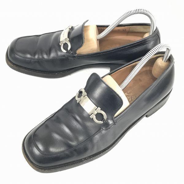 Salvatore Ferragamo Italy Made Leather Bit Loafers Black 7EE 25.0(USED)
