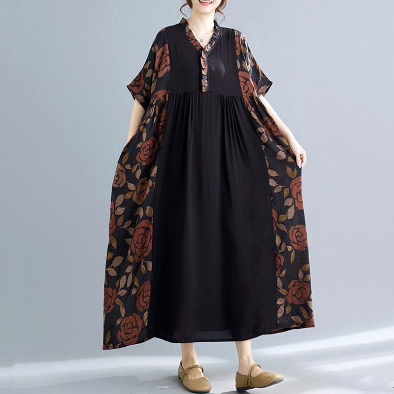 Manica corta Plus size cotone vintage nuovo in abiti da donna casual abito lungo estivo ampio