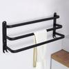 Bathroom Wall Towel Rack, Metal, Black + Hooks, 50 cm