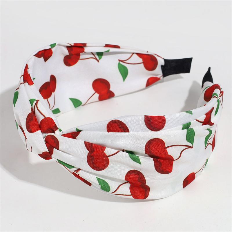 Beautiful Cherry Strawberry Print Hairbands with Center Cross Knot for Women's And Girls Casual Shopping Hair Hoop Accessory