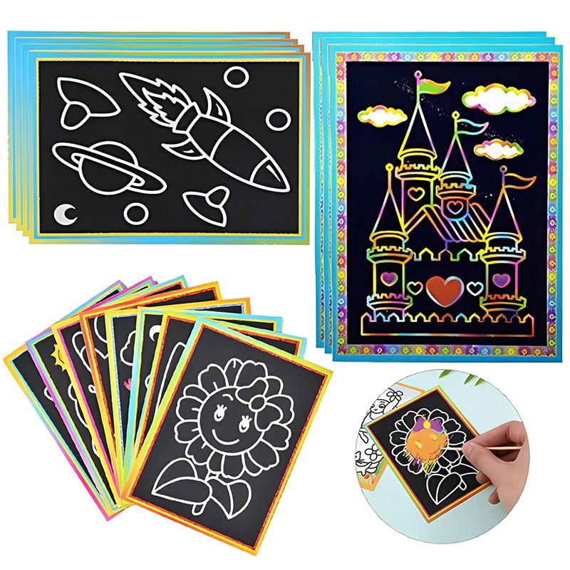 10pcs Scratch Painting Art Classroom DIY Handmade Cute Cartoon Pattern School Painting Teaching Tools Student Rewards TMZ
