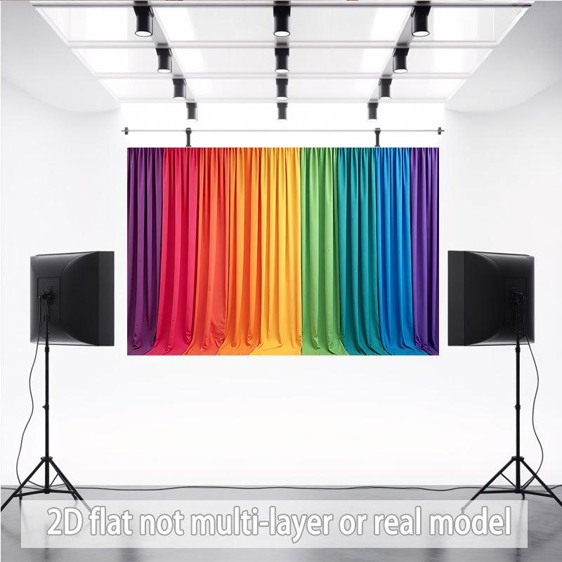 2D Plane - A single 2D plane banner with a set of brightly colored rainbow-colored curtains decorating it.