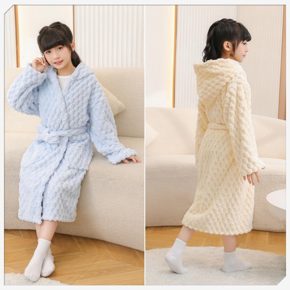 MARBEINE Kids' Bathrobe, Towel Fabric Pajamas for Boys and Girls, Solid Color, Junior, Open-Front, Bath Towel, Soft and Fluffy, Loungewear for Kids