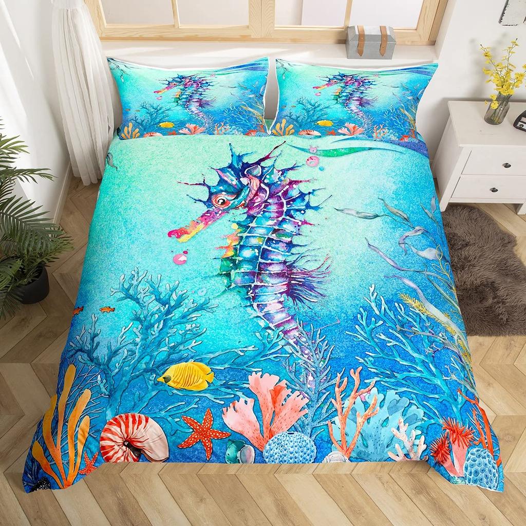 3D Octopus Sea Turtle Duvet Cover Retro Sailboat Crab Reptile Bedding Set Marine Mediterranean Style Jellyfish Comforter Cover