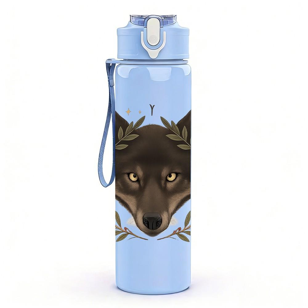 1PC Dark Wolf Head Wreath 750ml Color Plastic Sports Water Bottle Leakproof Flip Straw Lid Suitable for Sports Office Home Use