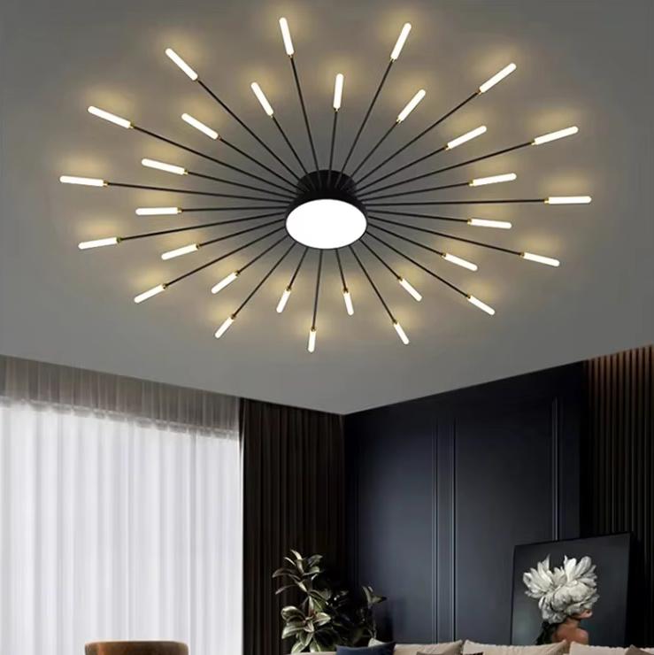 Modern Firework Led Ceiling Lights Home Decor Living Room Bedroom Ceiling Lamps Lustre Lighting Black Gold Mounted Lamp Fixtures