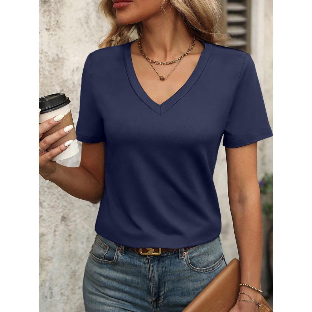Vielseitiges Damen-V-Ausschnitt-T-Shirt - Kurzarm Lockerer Schnitt, Weicher Stoff für Yoga, Lässige Spaziergänge & Tägliches Tragen