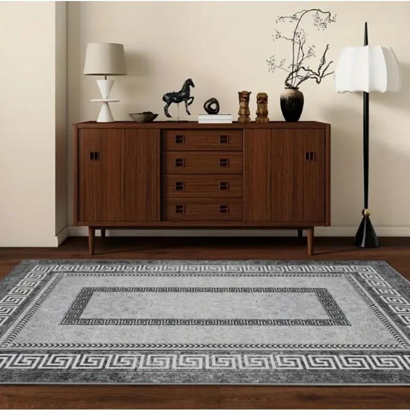 Alfombra de Chenilla de Lujo Alfombra Persa Floral Bohemia Lavable a Máquina para Sala de Estar Dormitorio Entrada Gris Negro Alfombras de Piso Boho