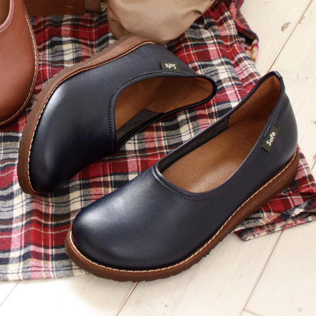Shoe Kobo Belle Comfort Easy To Walk Made In GARDN [Yasashii & Sofa] Slip-on Shoes, Pumps, Flats, In, Women's Shoes, Japan, (23.5cm, Navy)