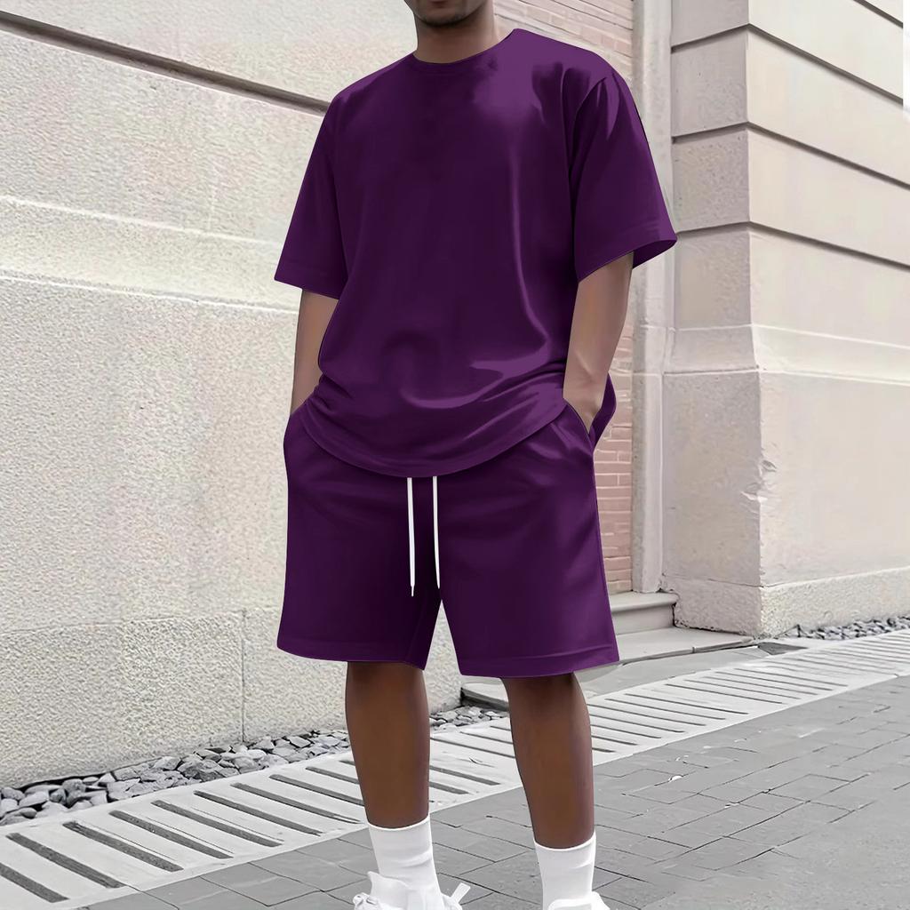 Men's Summer Casual 2-Piece Outfit Round Men's Neck Short Sleeve Tee Shorts Set