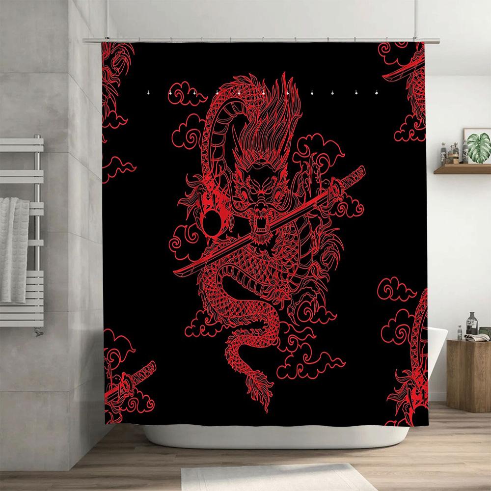 Dragon Shower Curtain Japanese Art Mythical Beast Tapestry Home Decor Washroom Divider Panel Oriental Style Bathroom Accessories