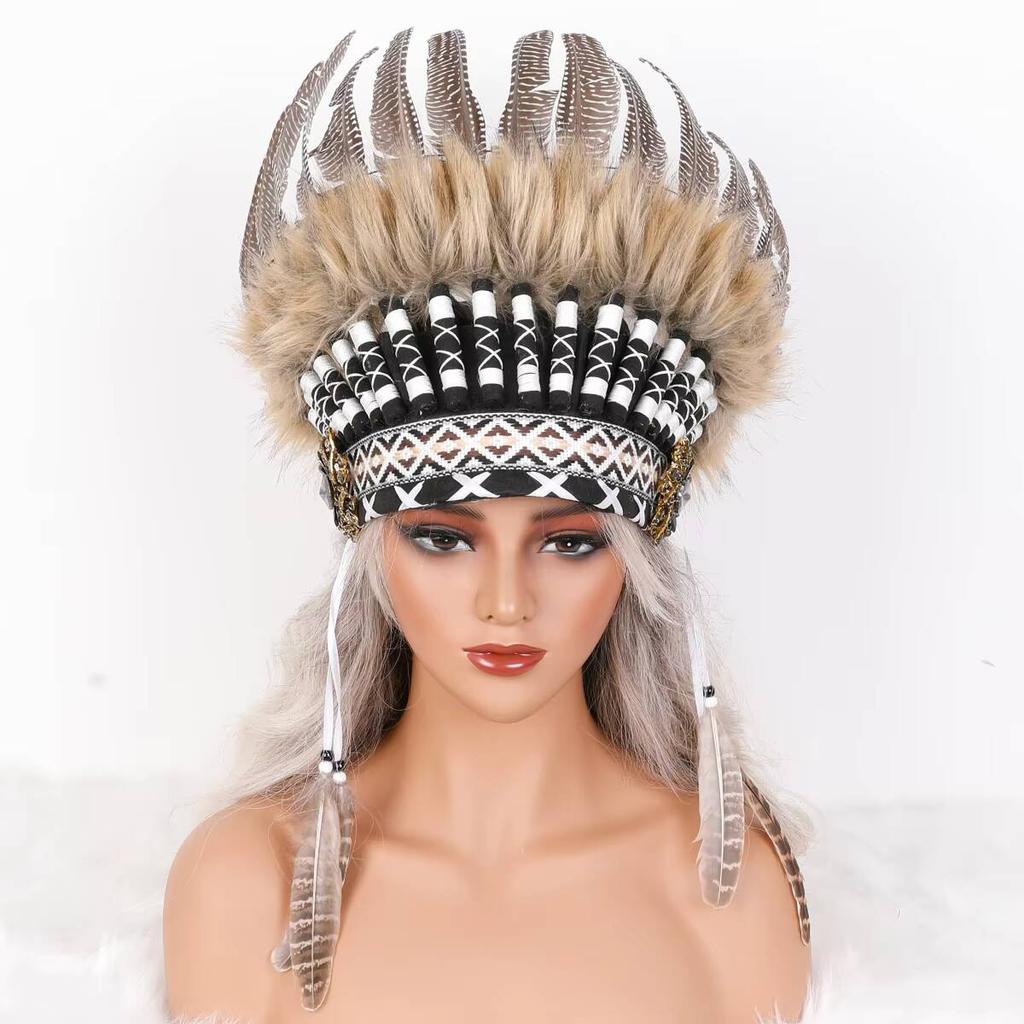 Comfortable Soft Native American Style Indian Feather Headband Headdress Halloween Accessories Customizable Color Size