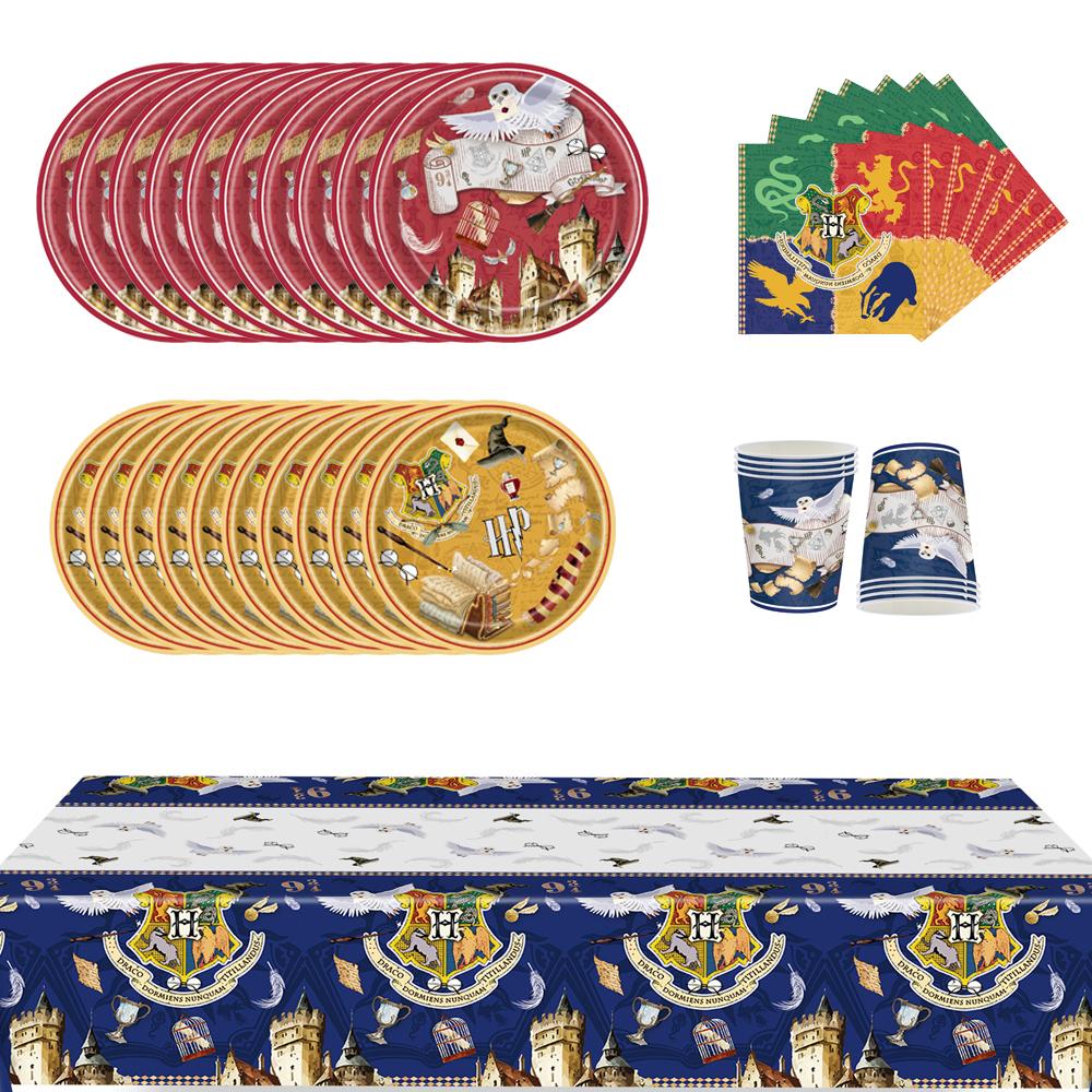 New 51PCS New Harry Potter Party Tableware Includes Plates Cups Napkins Tablecloth