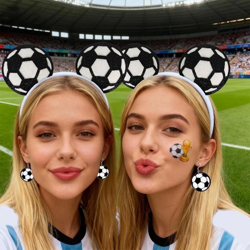 3Pcs Soccer Fan Hairband Set With Geometric Ball Design Hair Ornament Earrings And Skin Decal For Parties