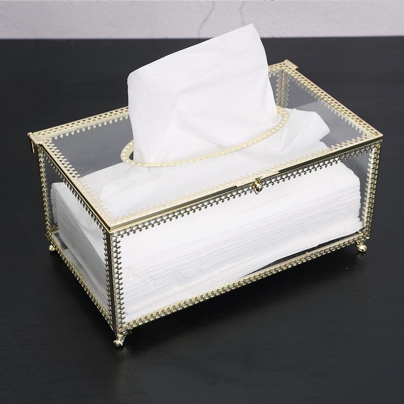 Europäische Kreative Glas-Taschentuchbox Einfache Wohnzimmer-Haushalts-Transparente Taschentuchbox Nordische Luxus-Leichtluxus-Serviettenablage