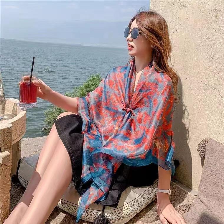Luxury Silk Scarf Hijab Women Soft Warm Pashmina Neck Beach Stoles  Head Scarves Echarpe Shawl Large Wrap Echarpe Bandana