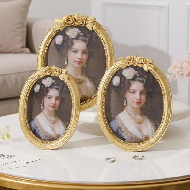 Antique Oval Picture Frame With Rose Design Resin Photo Frame For Tabletop And Wall Hanging Farmhouses Home Decors Gift