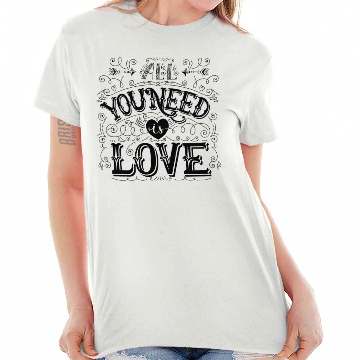 Love Is All You Need Classic Positive Music Womens Graphic Crewneck T Shirt Tee XXL