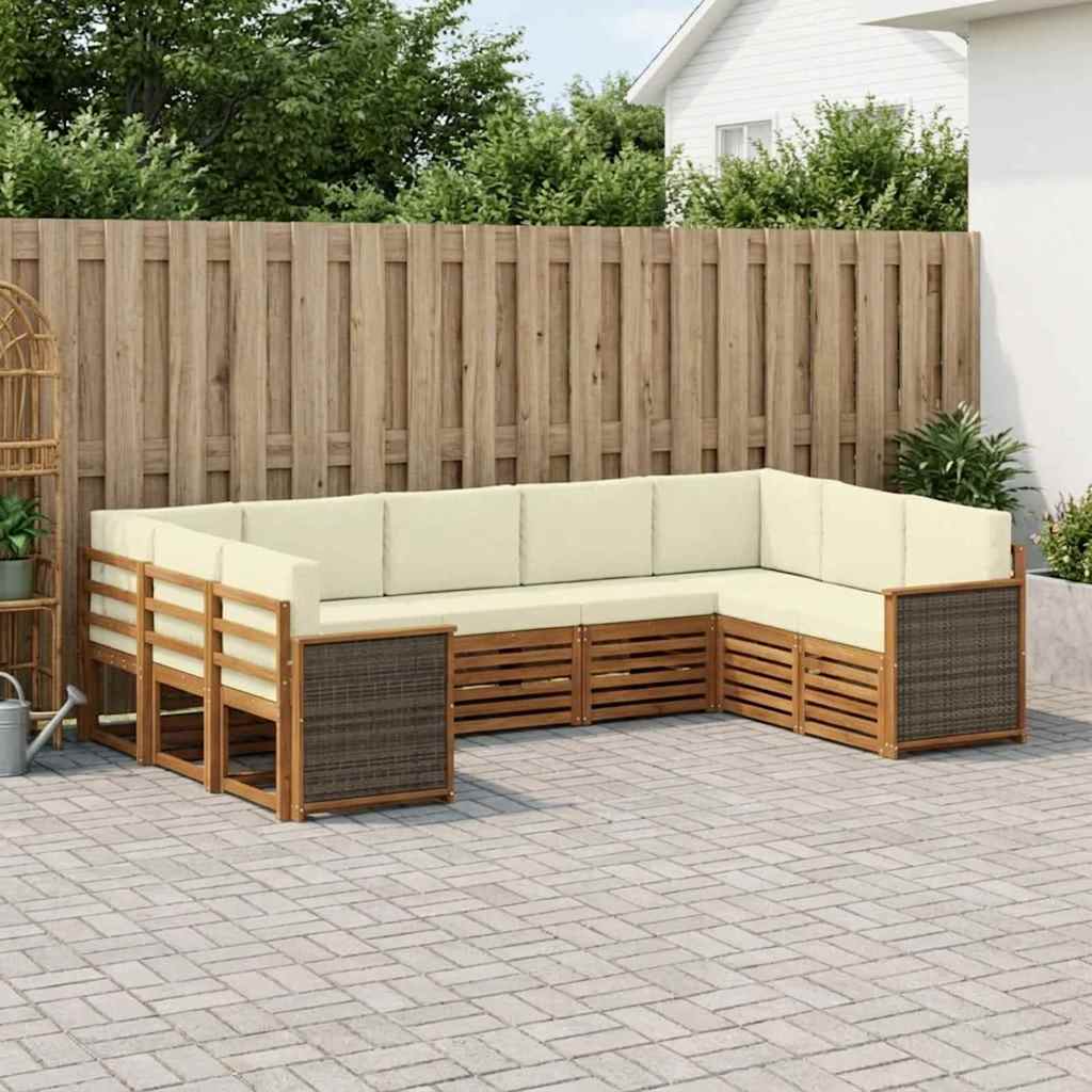 Outdoor Corner Sofa Set with Cushions 7 Pcs Natural and Cream