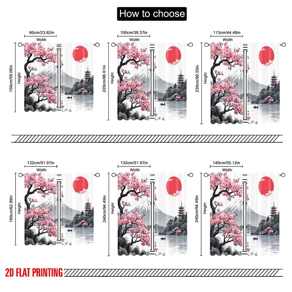2D Flat Printing 2pcs Curtain Oriental Cherry Versatile Polyester  Without Electricity Versatile Use for All Occasions Decorate