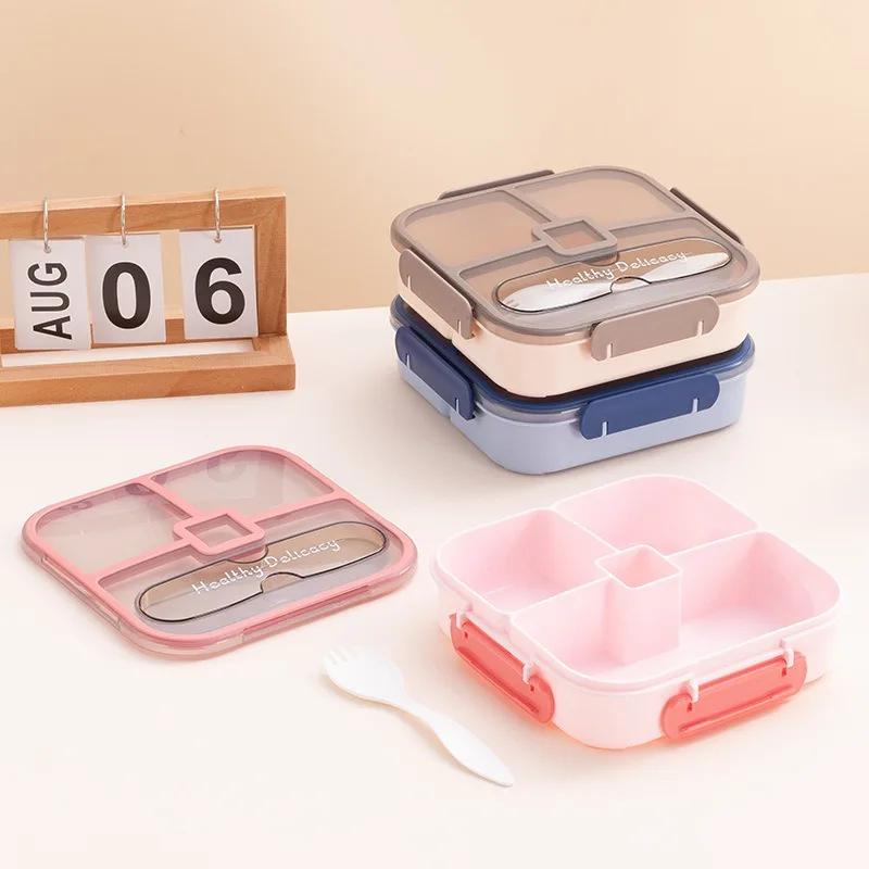 1100 ml Lunchbox für Studenten, 4 Fächer, lebensmittelechter Kunststoff, versiegelt, auslaufsicher, Bento-Box, Büroangestellte, leicht zu reinigende Essensbox