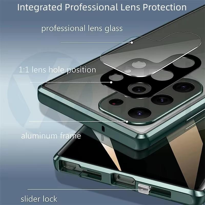 Case for Samsung Galaxy S25 Ultra S26 S24 Plus S23 S22 FE Double Sided Tempered Glass, Magnetic Aluminum Alloy, Magsafe Wireless Charging Phone Bumper