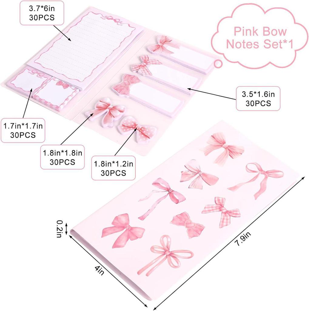 Pink Bow Animal Sticky Notes - Strong Adhesive, Reusable Creative Stationery Cards