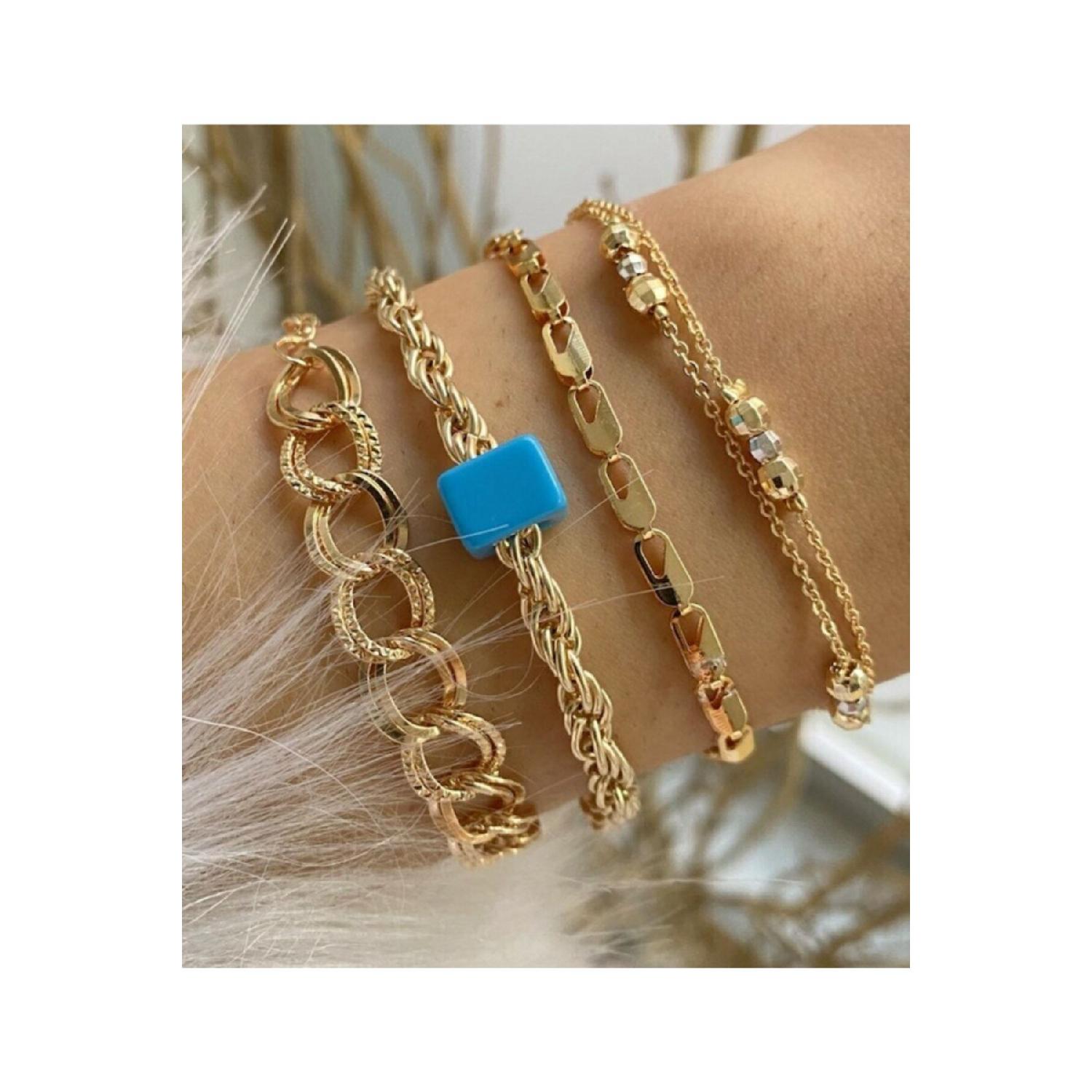 

Women s Combination Solid Brass Bracelet Set Of 4 M золотий
