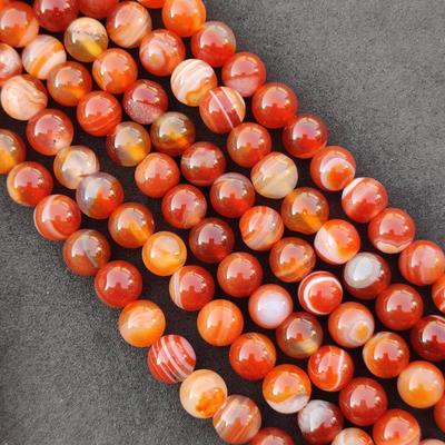 Red Banded Agate, Banded Stripe Beads, Colored Gemstone Round Loose Beads, 6mm 8mm 10mm Size. 14-15 Inch Strand.