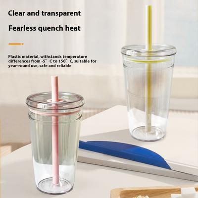 450ML Summer High-value Milk Tea Straw Plastic Cup Transparent Multi-color Thickened Coffee Cup Office Water Cup