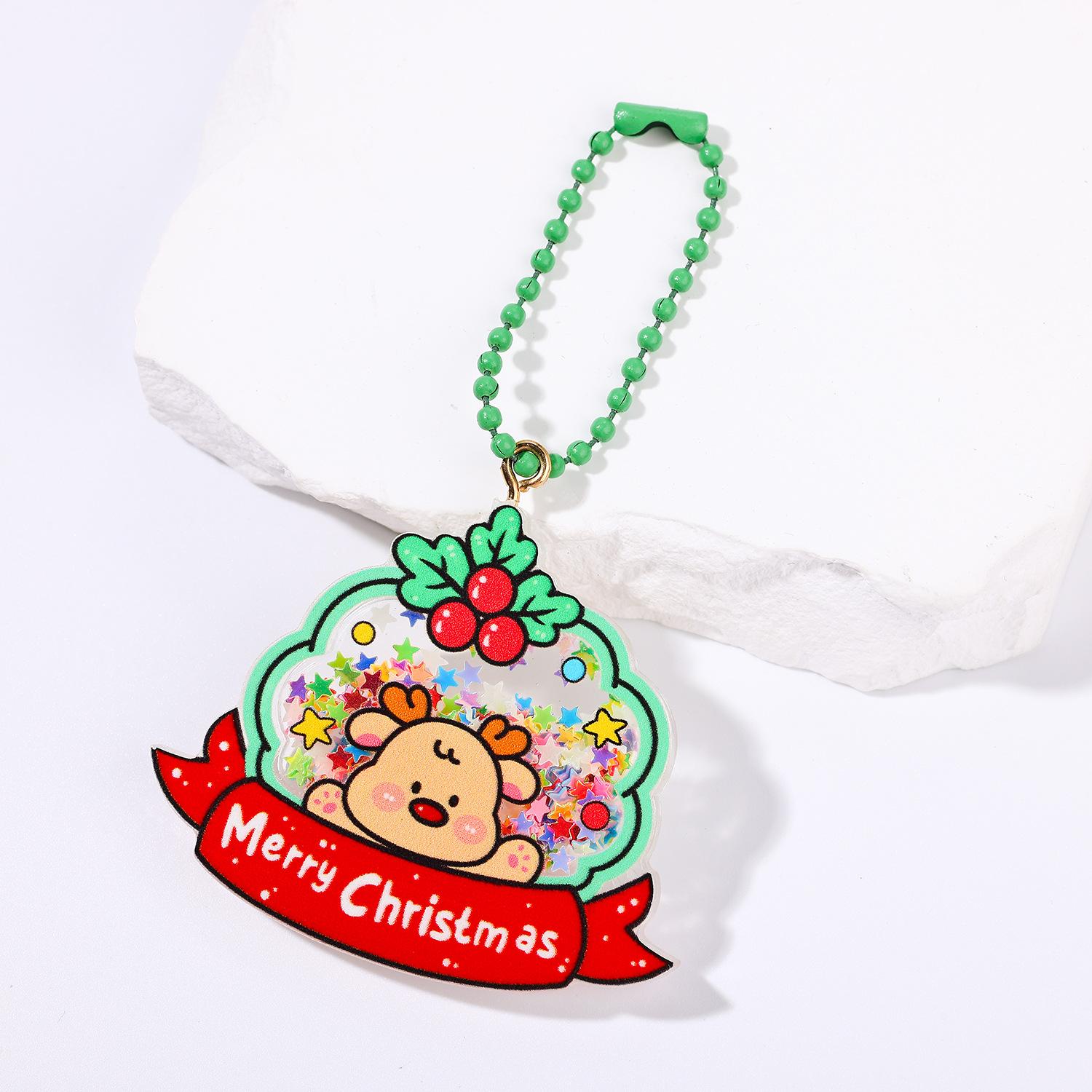 Рождественская Лимитированная Акриловая Брелок-цепочка с Бусинами в Стиле Санты, Оленя, Рождественской Елки с Пересыпающимся Песком