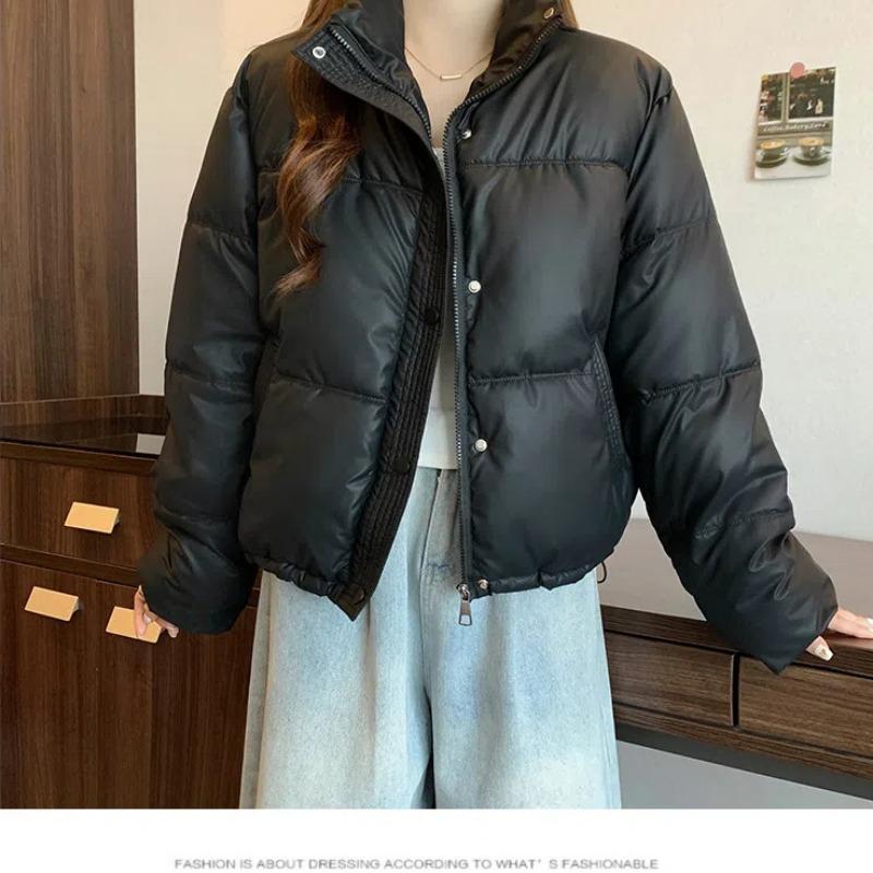 Nowa modna kurtka z kołnierzem typu stójka, krótka, ocieplana bawełną, damska, ciepła kurtka ze sznurkiem ściągającym, kurtka ocieplana bawełną, damski płaszcz