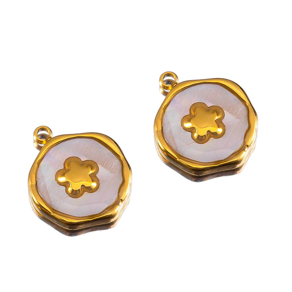 2pcs Stainless Steel Gold Plated Enamel Flower Rose Heart Moon Bracelet Charm for DIY Necklace Earring Component Jewelry Making